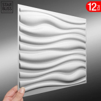 12pcs Fashion Simple Line wave 3D Wall Panel Non self-adhesive plastic Wood tile 3D wall sticker living room Bathroom wall paper