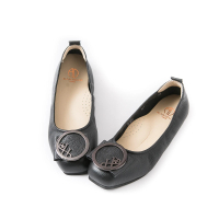 ALAIN DELON 亞蘭德倫 甜美環飾真皮娃娃鞋A79108(3色 綠色 黑色 米色)
