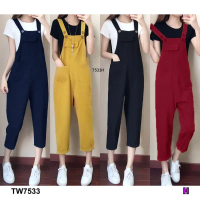 TwinsShopVipพร้อมส่ง TW7533 เอี๊ยมกางเกงสายติดกระดุม+เสื้อยืด