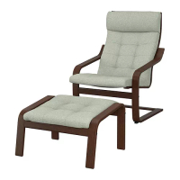POÄNG 扶手椅及腳凳, 棕色/gunnared 淺綠色