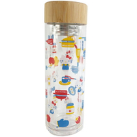 小禮堂 Hello Kitty 透明隨身冷水瓶 玻璃水瓶 兒童水壺 隨身瓶 350ml (藍黃 廚具)