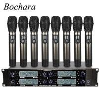 Bochara 8CH Mic Transmitters+LCD Receivers Professional Wireless UHF Microphone System