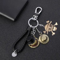2024 Creative Metal Keychain Anime One Piece Action Figure Hat Anchor Pendant Car Keyring For Men Women Kid Gift Couple Key Ring