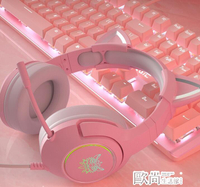 頭戴式耳機粉色貓耳朵耳機頭戴式可愛少女電競7.1聲道游戲吃雞直播電腦