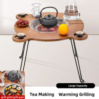Outdoor Barbecue Grill BBQ Stove Birch Portable Folding Tea Table Cooking Supplies Camping Charcoal Grill Burner Fireplace New