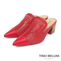 Tino Bellini 巴西進口尖頭編織鏤空粗跟涼拖鞋-紅