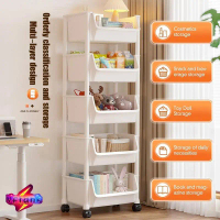 Rak Dapur & Kamar Mandi Portable - Troli Plastik Susun 3-5 Lapis, dengan Roda, Cocok untuk Menyimpan