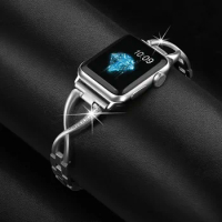 Link Bracelet for Apple Watch 40mm 41mm 44mm 45mm Band IWatch Series SE 9/8/7/6/5/4/3 Women Dressy Jewelry Stainless Steel Strap