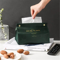Retro Vintage Tissue Case Box Container PU Leather Bronzing Gold Letter Home Car Office Towel Napkin Papers Dispenser Holder 1PC