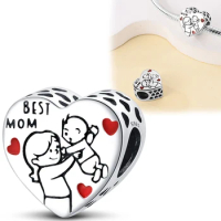 Silver Colour Love Parenting Beads Fit Pandora Charms Silver Colour Original Bracelet for Jewelry Making