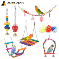 Parakeet Toys,Swing Hanging Standing Chewing Toy Hammock Climbing Ladder Bird Cage Colorful Toys Suitable for Budgerigar, Parake