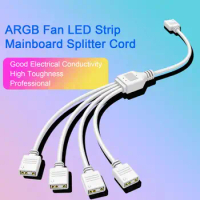 Motherboard Splitter Cable 5V 3Pin 1 to 4 4-Way Long White Black ARGB Fan LED Strip Mainboard Extension Cord Computer Accessory