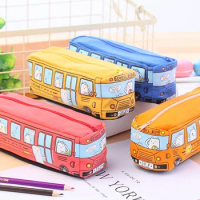 Bus Cute Pencil Case Canvas Stationery Box Large Capacity Pen Bag School Pencil Cases For Children Pen Case Kawaii Student Gifts