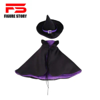 HASUKI 1/12 Anime Female Soldier Wizard Hat Vintage Witch Mini Cape Halloween Shawl Costume Cosplay Clothes Fit 6" Action Figure