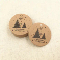 100Pcs/Lot Christmas Party Carnival Event Decoration Tag Label Supplies Kraft Paper Round And Tree Shape Small Handmade Gift Tag