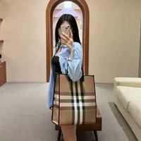 Tas BURBERRY CHECK BEIGE BLACK CANVAS SHOPPER BAG 100% ORIGINAL 34X15X40CM