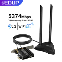 EDUP WiFi6E Intel AX210 PCI-e Wireless Wifi Adapter 5374Mbps Blue-tooth5.3 Wifi Network Card 2.4Ghz 5.8Ghz 6Ghz PCIe Adapter
