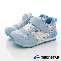 ★日本月星Moonstar機能童鞋-HI系列寬楦頂級學步鞋款2121S69粉藍花(中小童段)