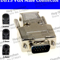 Top D-Sub 15-pin DB15 VGA 3 row plug (male) solid pin module + removable metal shell cover housing--2pcs/lot