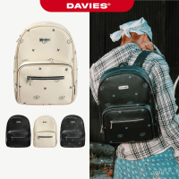 Balo đi học nam nữ da họa tiết local brand DAVIES màu đen, kem đựng laptop 14inch Leather Monogram B