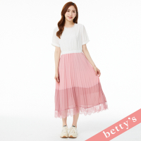 betty’s貝蒂思　蕾絲雪紡撞色鬆緊腰百褶洋裝(白色)