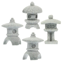 4 Pcs Gazebo Chinese Lanterns Mini Pagoda Model Decoration Stone Miniature Statue Sandstone House Accessory