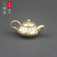 Pure brass tea pot tabletop ornament, small copper pot, traditional water bottle handle, handicraft cultural and playful tea pet