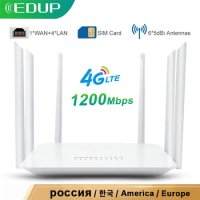 EDUP 4G WiFi Router 1200Mbps Wireless WiFi Router SIM Card Slot Rj45 Router LTE 2.4G/5GHz Dual Band 4G Wireless Router Hotspot