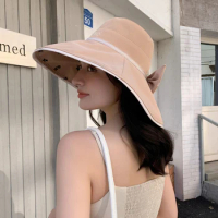 Sun Hat Summer Face Cover Big Brim Versatile Sunscreen Anti-UV Big Brim Sunshade Hat Korean Black Fisherman Hat Female