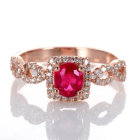 【DOLLY】0.70克拉 18K金緬甸紅寶石玫瑰金鑽石戒指