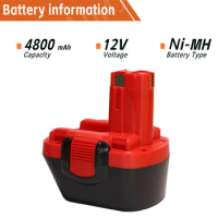 BAT043 BAT045 BAT120 4800mAh Nimh Ni-MH 12V Rechargeable Replacement Battery for Bosch 12 V Drill GSR12VE-2 PSR12VE-2 2607335273