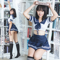 經典學生制服女水手服  Cosplay！大方水手領短上衣百褶短裙四件式套裝 E535701