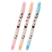 小禮堂 Hello Kitty 日製 牛奶色雙頭螢光筆組 標示筆 彩色筆 記號筆 (3入 米 汽球)