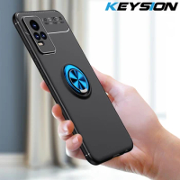 KEYSION Shockproof Case for VIVO V21e V21 5G Soft Silicone Ring Stand Phone Back Cover for VIVO Y73 5G Y72 5G Y52 5G Y53S