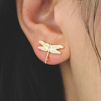 10pcs/Lot Dragonfly Stud Earrings with Loop 16x11mm, 18K Gold Plated Brass Ear Posts Wholesale (#GB-415)
