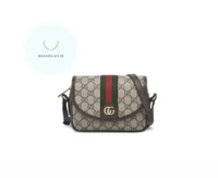 Gucci GG supreme ophidia mini shoulder bag with green web Beige - Ebony