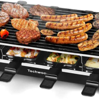 Raclette Table Grill Electric Indoor Grill Korean BBQ Grill,Removable 2-in-1Non-Stick Grill Plate Fast Heating 8Cheese Melt Pans