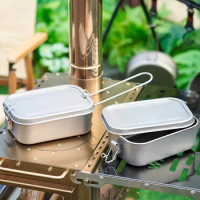 Camping Cookware Titanium Lunch Box Portable Ultra Light Picnic Box Folding Handle Seal Heatable Nature Hike Accessories