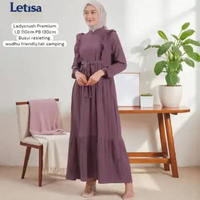 Gendhis Dress Wanita Kekinian Rayon Bordir Gamis Pesta Elegan Baju Muslim Lengan Balon LD 110 cm Let