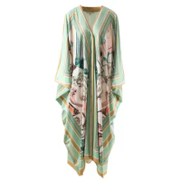 HIGH QUALITY Luxury Designer Inspired Summer Women Jessy Silk Long Green Beach Kaftan Maxi caftan Dress 2024