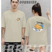 Jerrico Kaos Oversize aesthetic Lengan pendek Unisex | Baju Jumbo Pria dan Wanita Cat Im ok CREAM M