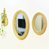 藤編裝飾鏡子壁掛植物編織玄關房間墻飾掛鏡柳編梳妝北歐化妝鏡