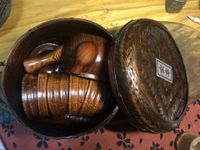 日本中古回流 純實木一木挖茶具一壺五杯套裝側把壺茶杯套