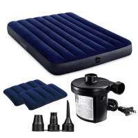 【INTEX】超值組合·經典雙人充氣床+打氣機+枕頭 新款雙面充氣床墊(露營睡墊 充氣床墊 露營床 平行輸入)