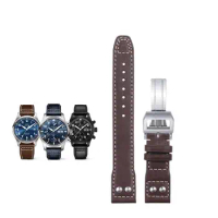 PCAVO 20mm Soft Genuine Leather Rivet Watchband For IWC Strap For Big PILOT Mark 18 Portofino Accessories