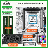 X99 motherboard combo kit xeon E5 2620 V3 cpu 16G 2133MHz ddr4 ram 256GB nvme m2 ssd rx 580 8gb GPU and CPU FAN X99 completo set