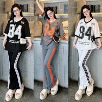 Set áo thun số 84 + quần loe chạy sọc hot hit