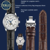 Genuine Leather Watchband For Longines L2 L3 L4 Masters COLLECTION Belt Bracelet Cowhide Watch Strap 19 20mm 21mm Wristband Blue