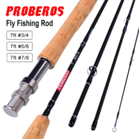 PROBEROS Fly Fishing Rod 7FT&amp;9FT 2.1M&amp;2.7M 4 Section Line wt 3/4 5/6 7/8 Soft Cork Handle Fly Rod Fishing Tackle
