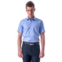 【金安德森】藍色基本款窄版短袖襯衫-fast